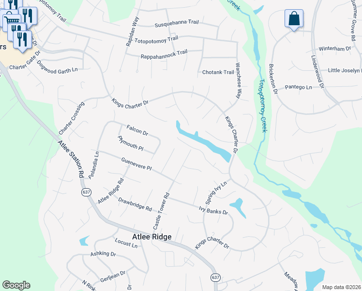 map of restaurants, bars, coffee shops, grocery stores, and more near 10228 Guenevere Ct in Mechanicsville