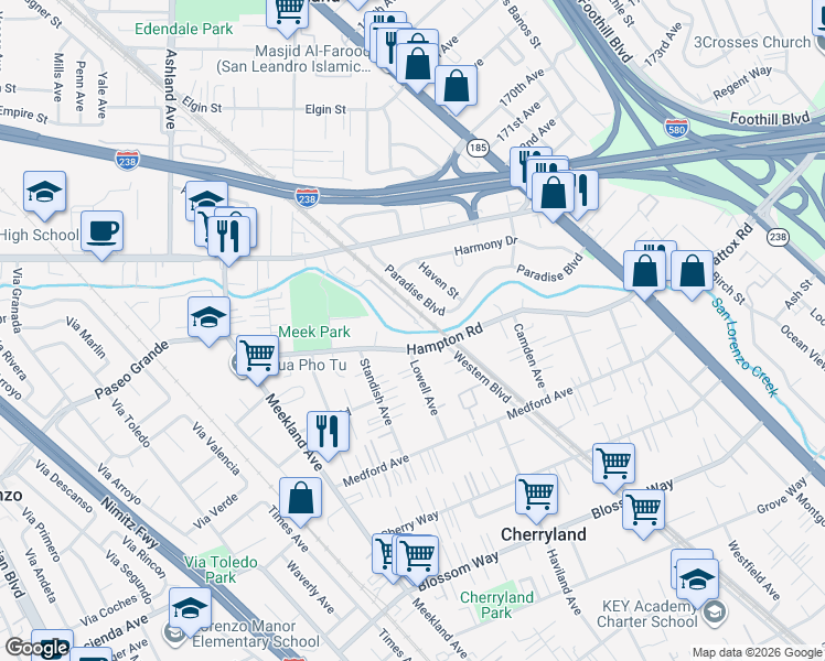 map of restaurants, bars, coffee shops, grocery stores, and more near in San Lorenzo