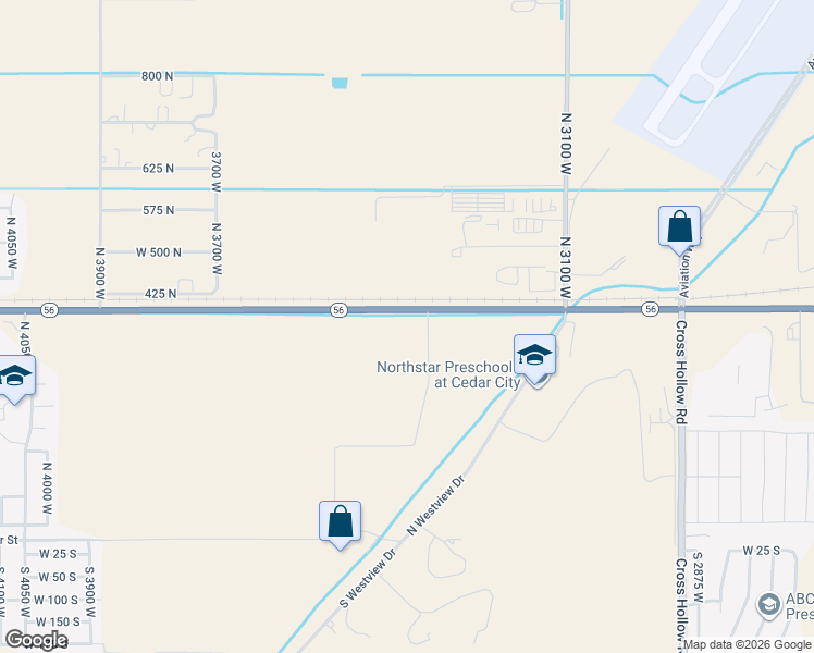 map of restaurants, bars, coffee shops, grocery stores, and more near 3333 West 400 North in Cedar City