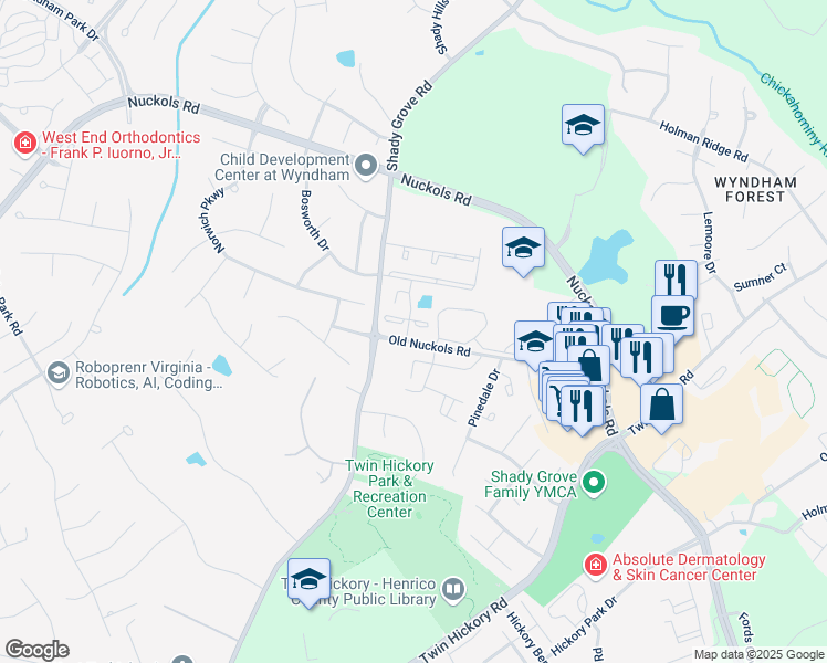 map of restaurants, bars, coffee shops, grocery stores, and more near 5911 Chapel Lawn Terrace in Glen Allen