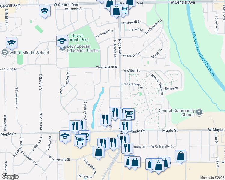 map of restaurants, bars, coffee shops, grocery stores, and more near 122 Brunswick Street in Wichita