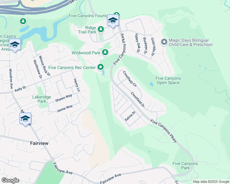 map of restaurants, bars, coffee shops, grocery stores, and more near 25523 Conley Downs Drive in Castro Valley