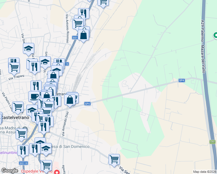 map of restaurants, bars, coffee shops, grocery stores, and more near in Free municipal consortium of Trapani