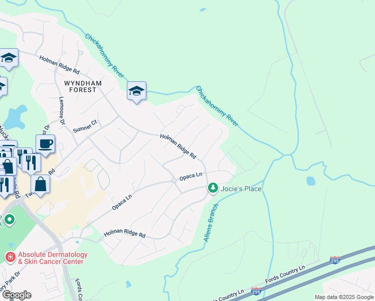 map of restaurants, bars, coffee shops, grocery stores, and more near Westward Terrace in Glen Allen