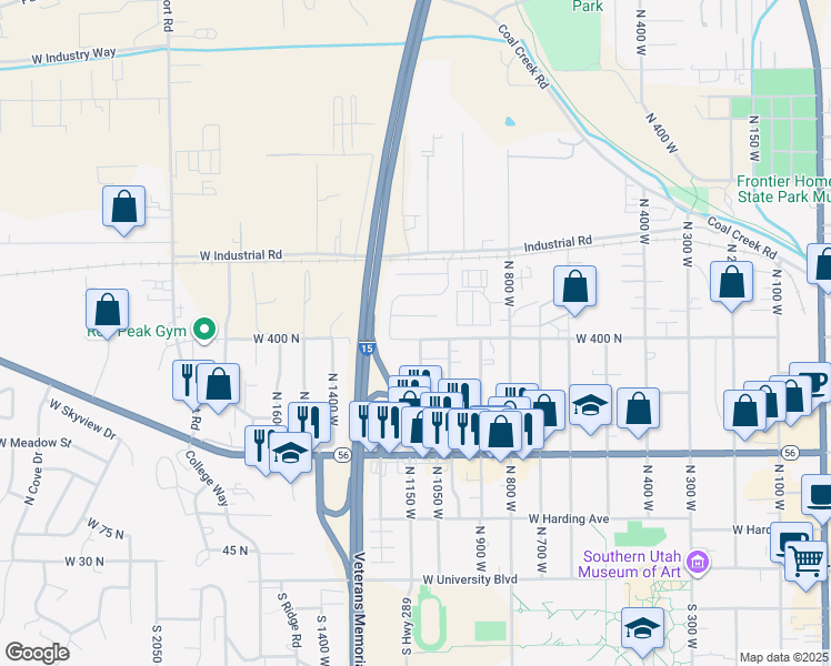 map of restaurants, bars, coffee shops, grocery stores, and more near 1112 West 400 North in Cedar City