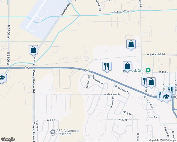 map of restaurants, bars, coffee shops, grocery stores, and more near 2390 Utah 56 in Cedar City