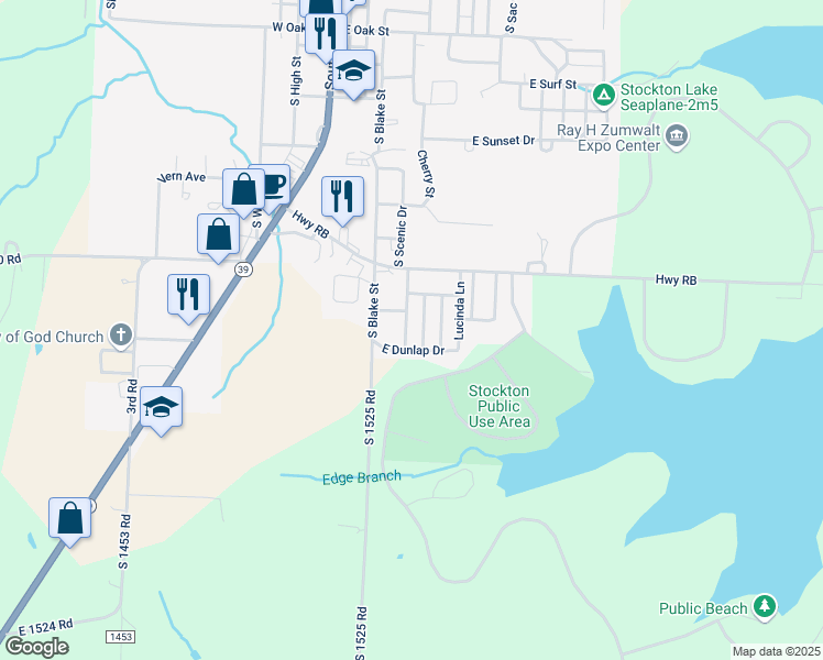 map of restaurants, bars, coffee shops, grocery stores, and more near 1366 South Elizabeth Road in Stockton