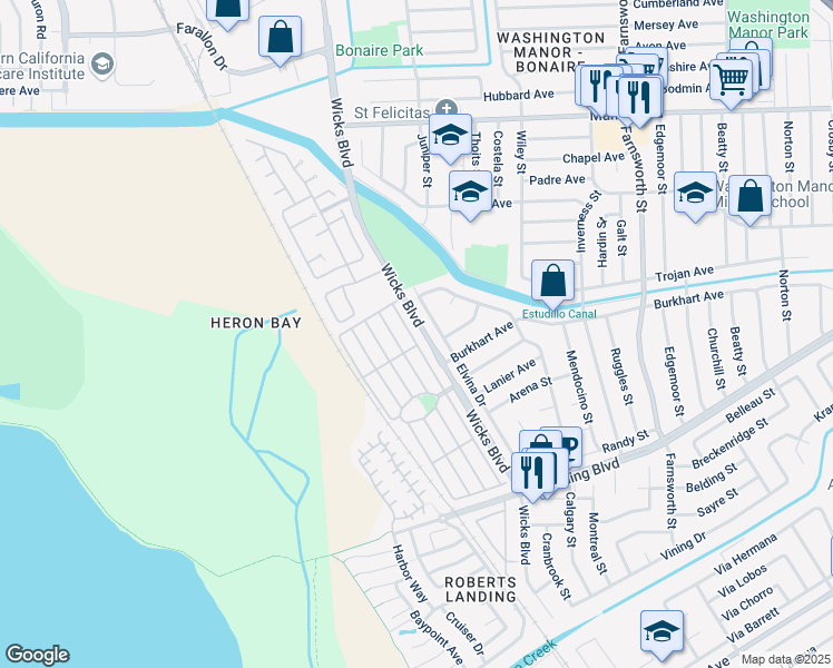 map of restaurants, bars, coffee shops, grocery stores, and more near 117 Santa Teresa in San Leandro