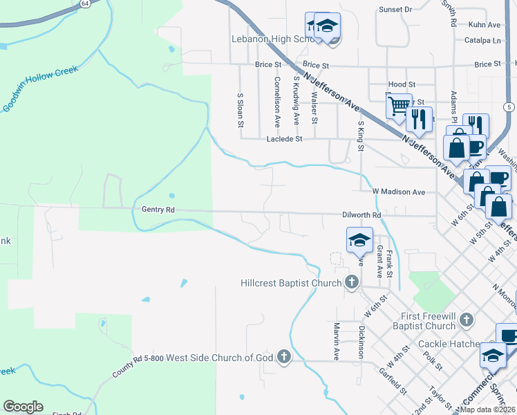 map of restaurants, bars, coffee shops, grocery stores, and more near 601 Twin Valley Drive in Lebanon