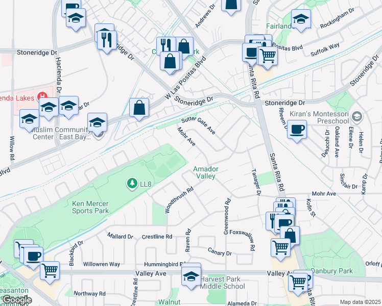 map of restaurants, bars, coffee shops, grocery stores, and more near 4832 Knox Gate Court in Pleasanton