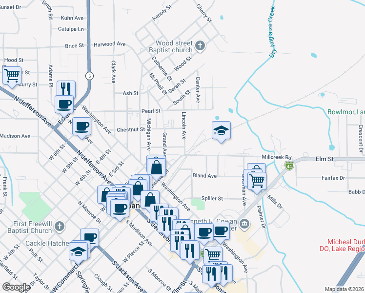 map of restaurants, bars, coffee shops, grocery stores, and more near 588 Locust St in Lebanon