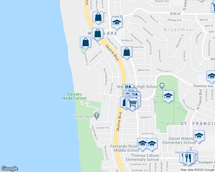 map of restaurants, bars, coffee shops, grocery stores, and more near 153 Morningside Drive in Daly City