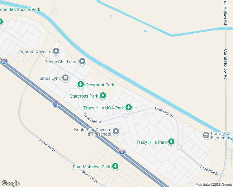 map of restaurants, bars, coffee shops, grocery stores, and more near 6202 Starcross Drive in Tracy