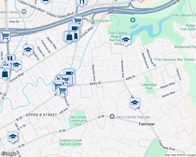 map of restaurants, bars, coffee shops, grocery stores, and more near 22791 Bayview Avenue in Hayward