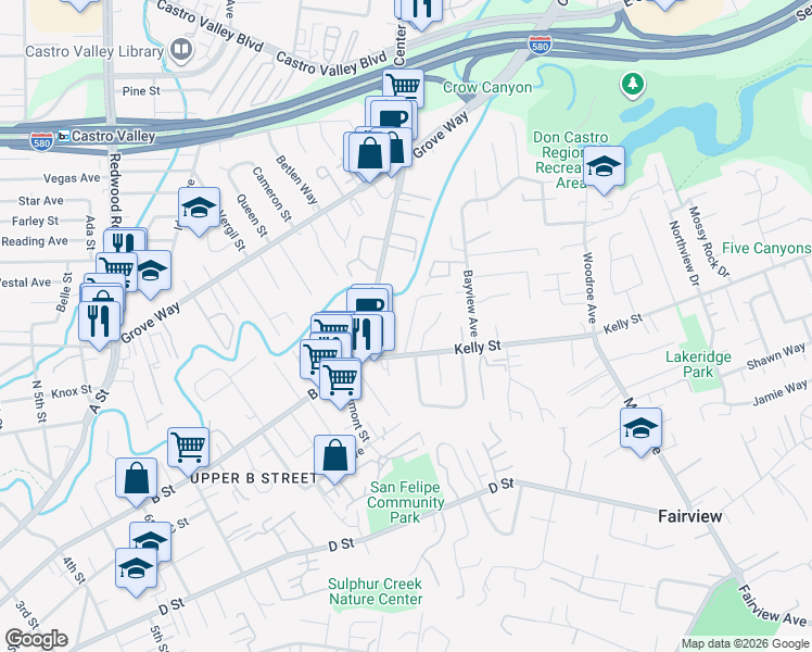 map of restaurants, bars, coffee shops, grocery stores, and more near in Hayward