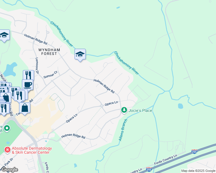 map of restaurants, bars, coffee shops, grocery stores, and more near Westward Terrace in Glen Allen