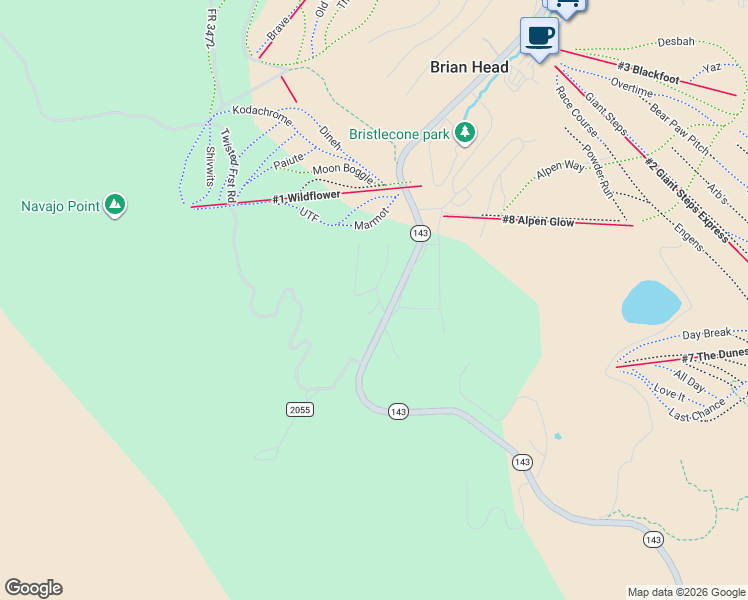 map of restaurants, bars, coffee shops, grocery stores, and more near 754 South Driftwood Drive in Brian Head