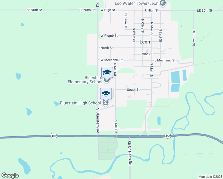 map of restaurants, bars, coffee shops, grocery stores, and more near 625 South Mill Road in Leon