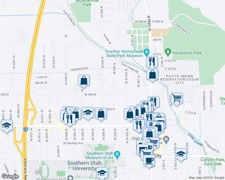 map of restaurants, bars, coffee shops, grocery stores, and more near in Cedar City