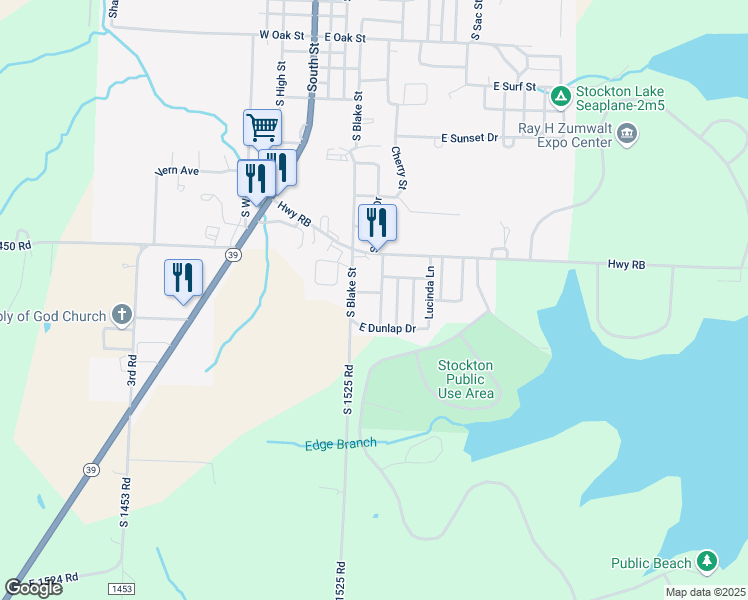 map of restaurants, bars, coffee shops, grocery stores, and more near 1366-1498 South Elizabeth Road in Stockton