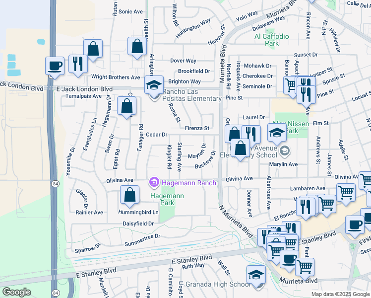map of restaurants, bars, coffee shops, grocery stores, and more near 557 Hemlock Court in Livermore