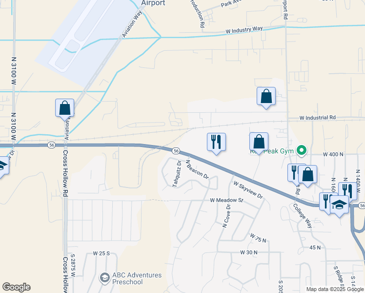 map of restaurants, bars, coffee shops, grocery stores, and more near 2390 Utah 56 in Cedar City