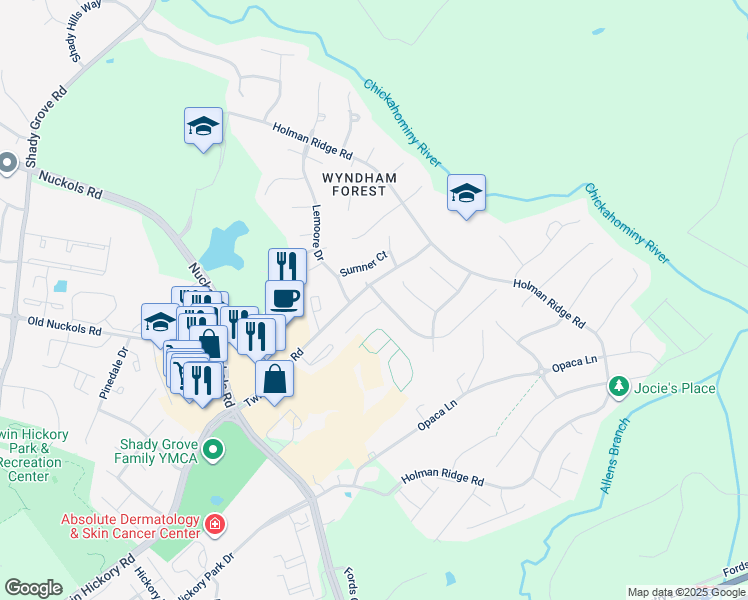map of restaurants, bars, coffee shops, grocery stores, and more near 5240 Chappell Ridge Place in Glen Allen