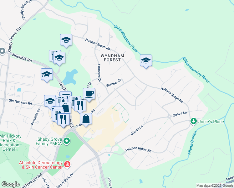 map of restaurants, bars, coffee shops, grocery stores, and more near 5240 Chappell Ridge Place in Glen Allen