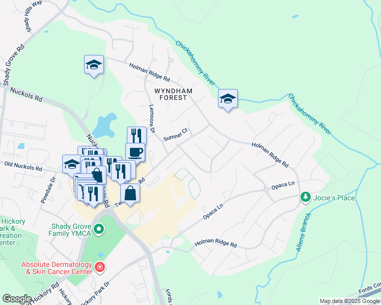 map of restaurants, bars, coffee shops, grocery stores, and more near 5229 Chappell Ridge Place in Glen Allen