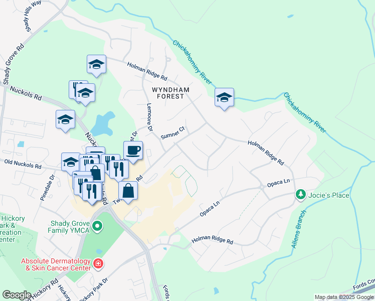 map of restaurants, bars, coffee shops, grocery stores, and more near 5229 Chappell Ridge Place in Glen Allen