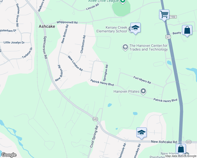 map of restaurants, bars, coffee shops, grocery stores, and more near 8362 Patrick Henry Boulevard in Mechanicsville