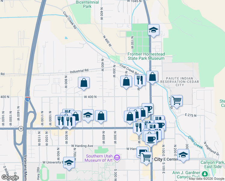 map of restaurants, bars, coffee shops, grocery stores, and more near in Cedar City