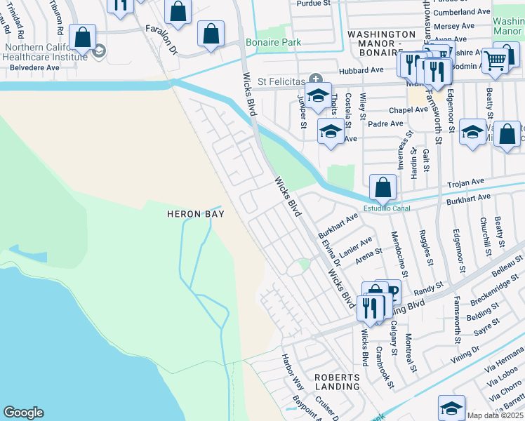 map of restaurants, bars, coffee shops, grocery stores, and more near 308 Santa Paula in San Leandro