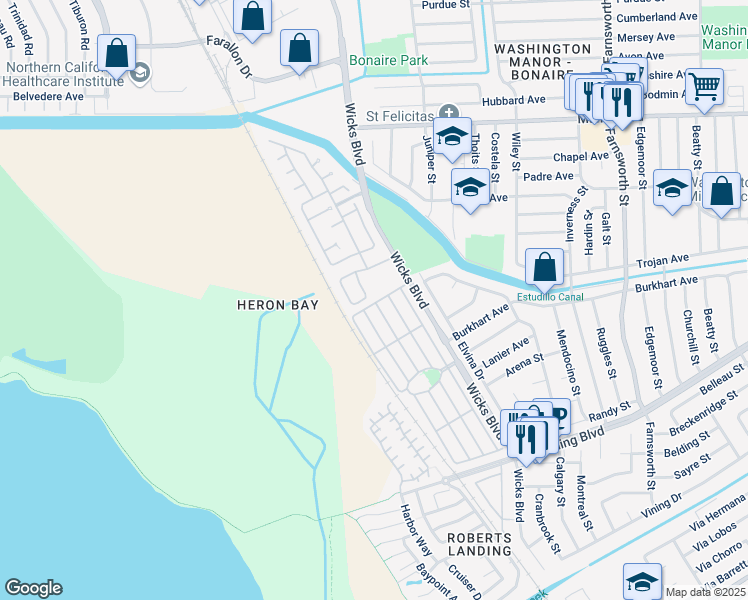 map of restaurants, bars, coffee shops, grocery stores, and more near 308 Santa Paula in San Leandro