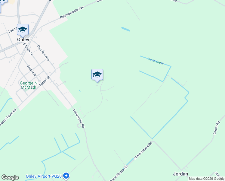 map of restaurants, bars, coffee shops, grocery stores, and more near 21395-21415 York Court in Onley