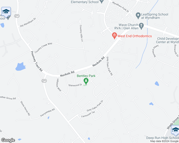 map of restaurants, bars, coffee shops, grocery stores, and more near 5421 Luxford Way in Glen Allen