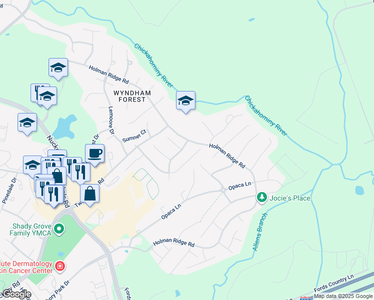 map of restaurants, bars, coffee shops, grocery stores, and more near 11321 Chappell Ridge Court in Glen Allen