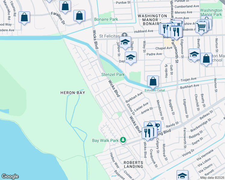 map of restaurants, bars, coffee shops, grocery stores, and more near 105 Santa Teresa in San Leandro