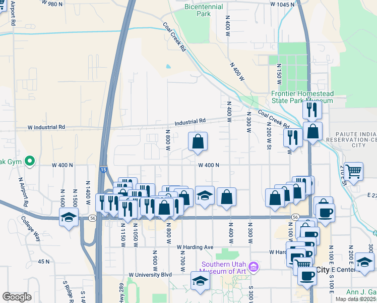 map of restaurants, bars, coffee shops, grocery stores, and more near 500 North 600 West in Cedar City