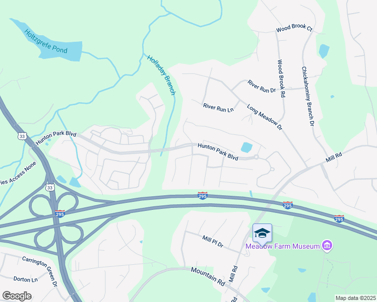 map of restaurants, bars, coffee shops, grocery stores, and more near 3445 Hunton Ridge Drive in Glen Allen