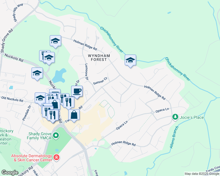map of restaurants, bars, coffee shops, grocery stores, and more near 5224 Wheat Ridge Place in Glen Allen