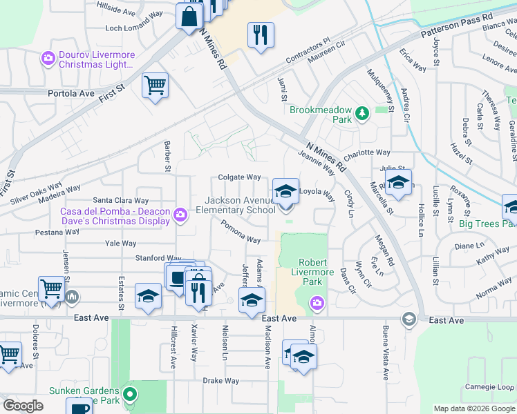 map of restaurants, bars, coffee shops, grocery stores, and more near 564 Tyler Avenue in Livermore