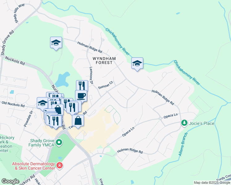 map of restaurants, bars, coffee shops, grocery stores, and more near 5224 Wheat Ridge Place in Glen Allen