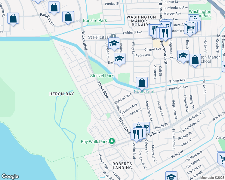 map of restaurants, bars, coffee shops, grocery stores, and more near 15239 Laverne Court in San Leandro