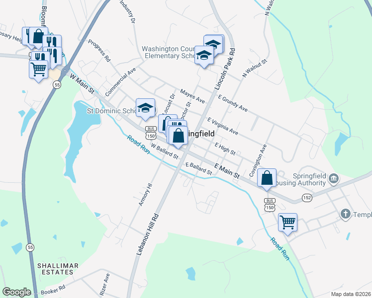 map of restaurants, bars, coffee shops, grocery stores, and more near State Highway 528 in Springfield