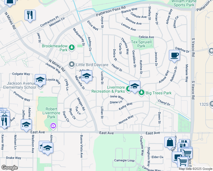 map of restaurants, bars, coffee shops, grocery stores, and more near 967 Lynn Street in Livermore