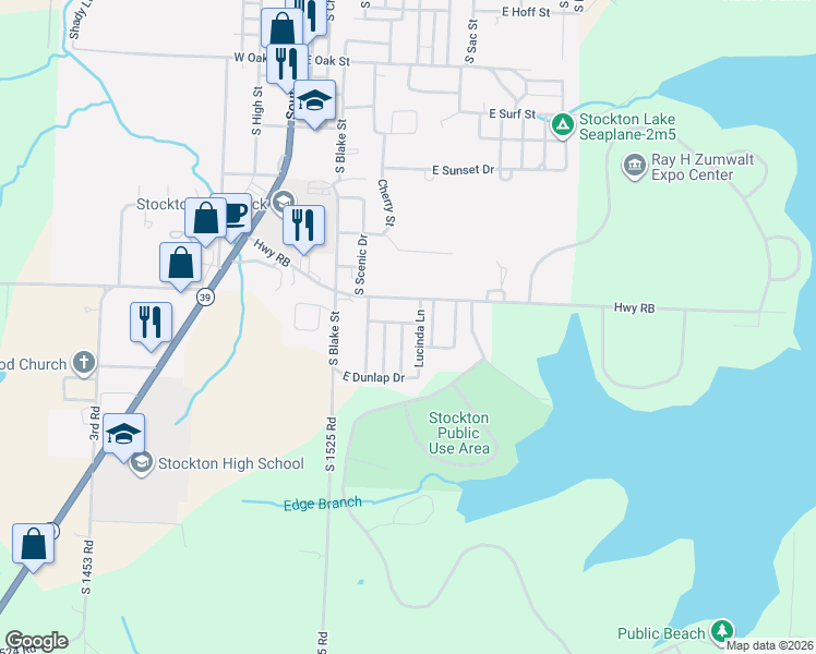 map of restaurants, bars, coffee shops, grocery stores, and more near 402 East Rosemary Lane in Stockton