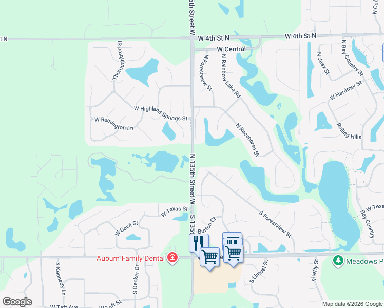 map of restaurants, bars, coffee shops, grocery stores, and more near 134-364 N 135th Street West in Wichita