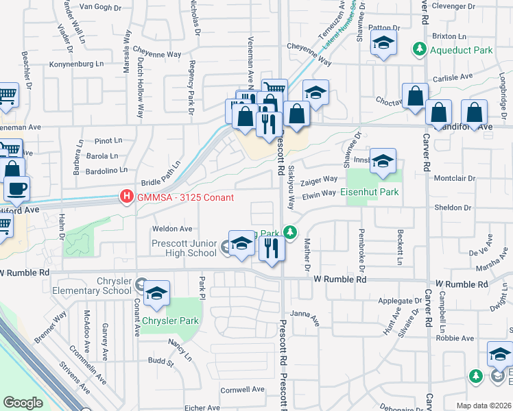 map of restaurants, bars, coffee shops, grocery stores, and more near 2124 Key West Lane in Modesto