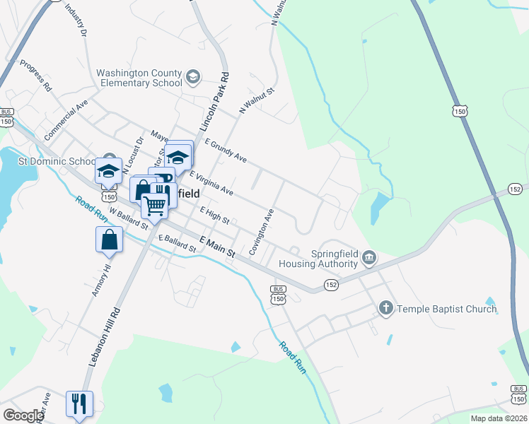 map of restaurants, bars, coffee shops, grocery stores, and more near 303-317 Covington Avenue in Springfield